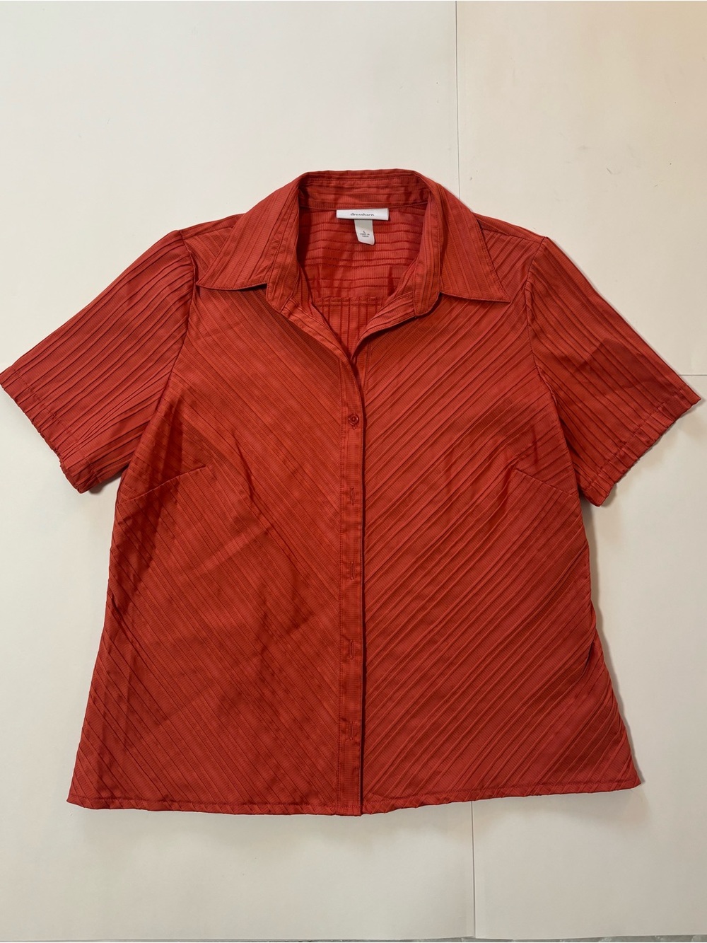 Dressbarn Women’s Large Button Up Short Sleeve Textured Rust/Burnt Orange Shirt